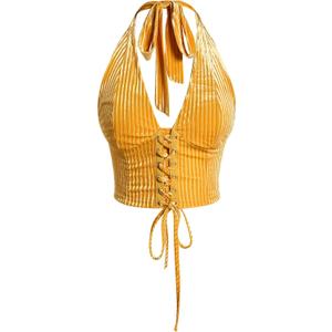 Verdusa Women's Going Out Halter Corset Top Sleeveless Lace Up Open Back Crop Tops (Yellow, M)