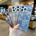 Compatible for iPhone 14 Pro Max Case with Luxury Glitter Plating Cute Butterfly Rhinestone Sparkly Design Aesthetic Women Girls Shiny Bling Camera Protective Cover-Sliver
