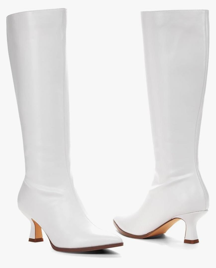 GENSHUO Knee High Boots Women Pointed Toe 2.3 Inches Kitten Heel Tall Boots Classic Fashionable Long Boots with Side Zipper Winter, 9