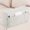 Turquoize Waterproof Armrest Covers for Chairs and Sofas Armrest Covers Couch Arm Covers for Sofa with Side Pocket Anti-Slip Furniture Protector Washable Armrest Slipcovers Set of 2, Beige (Double Diamond- Beige)