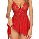 Avidlove Red Lingerie For Women Lace Babydoll Sleepwear Boudoir Outfits With Thong Red  L