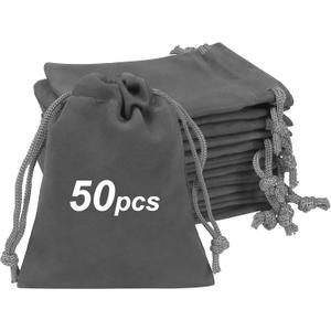 Shintop 50pcs velvet Gift bags, 3x4inch Little Grey Drawstring Jewelry pouches Coin Purse for Dice Small Business Party Favor