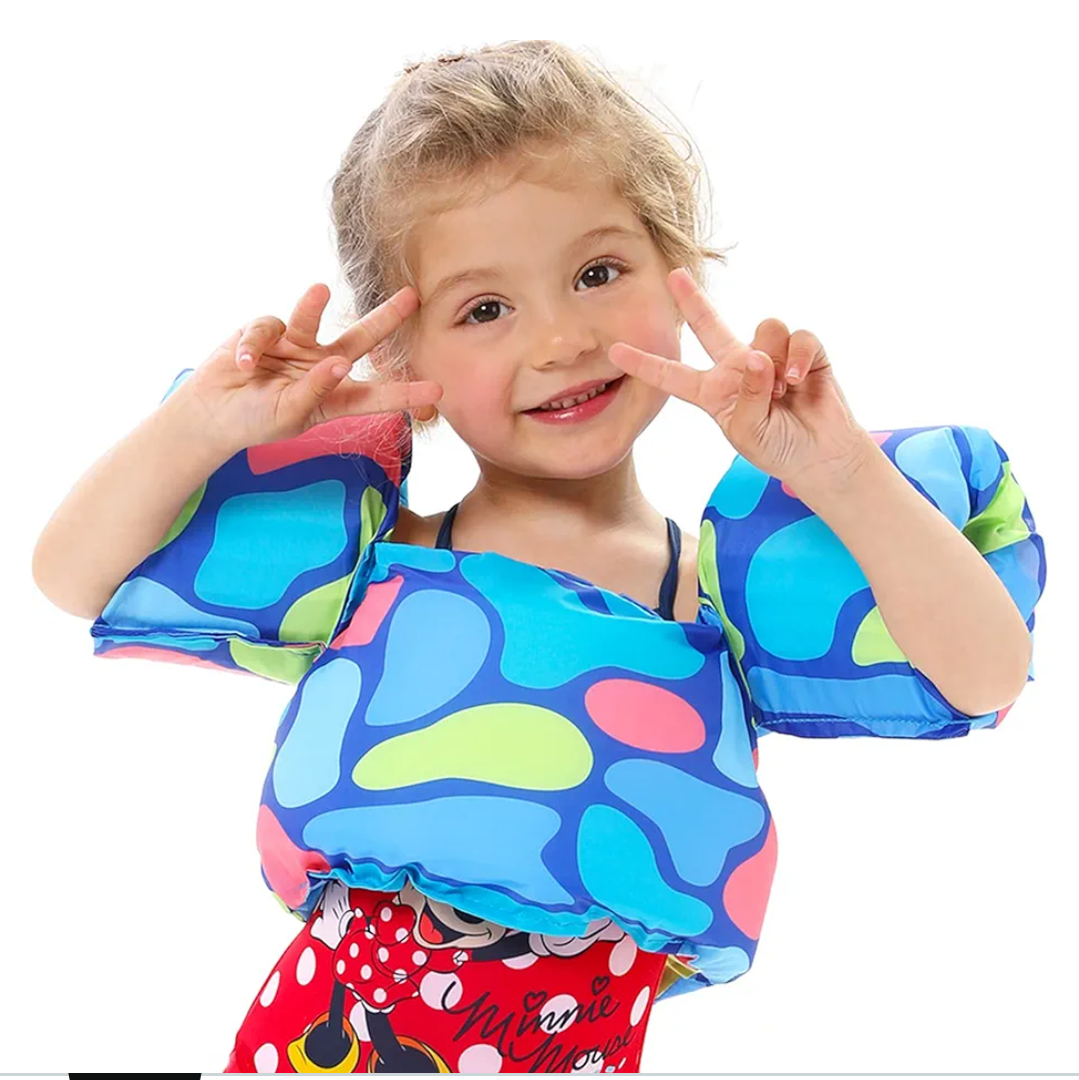Double Couple Toddler Swim Vest with Sleeves Cartoon Adjustable Strap Swimming Jacket Pool Floaties for Kids 20-50 Pounds Boys and Girls Child
