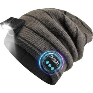 Rotibox Bluetooth Beanie with Light, Unisex USB Rechargeable LED Headlamp Hat with Wireless Headphones (Black)