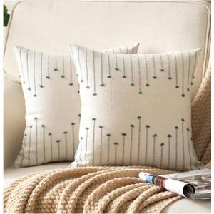 Caflife Boho Throw Pillow Covers 22x22 Set of 2 Decorative Pillows for Bed, Neutral Pillow Covers Beige with Green Line Throw Pillows for Modern Farmhouse Couch Sofa Living Room Outdoor, Green Beige