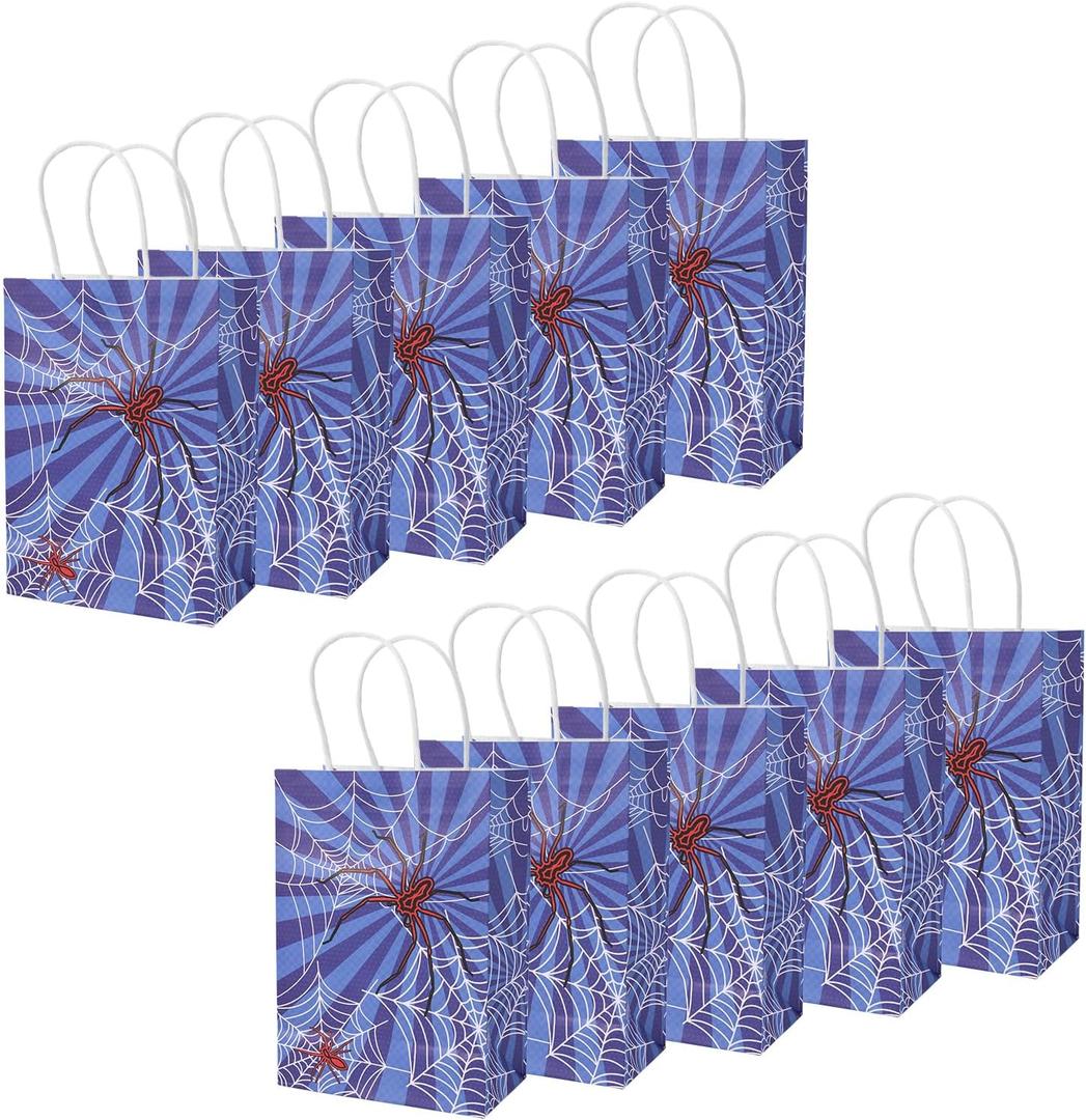 SAVITA 10pcs Spider Party Favors Bags, Paper Gift Bags with Handles Candy Goodie Bag Spider Theme Birthday Party Decorations for Presents Treats Snacks Storage Supplies