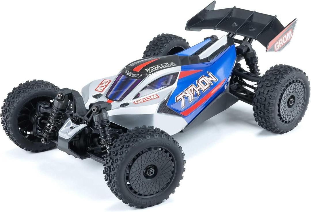 ARRMA RC Car Typhon GROM 4x4 Smart Small Scale Buggy RTR with Battery & Charger, Blue/Silver ARA2106T1