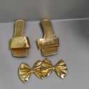 GORGLITTER Women's Bow Sandals Square Open Toe Slip on Dressy Summer Sandals (8, Gold)