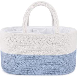 ABenkle Diaper Caddy Organizer - Cotton Rope Nursery Storage Basket for Baby Essentials, Boys & Girls Shower Gift, Changing Table Organizer (Large, Blue)
