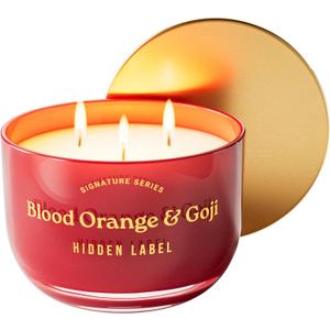 Hidden Label Blood Orange & Goji Scented Candles, 3 Wick Aromatherapy Candle for Home Scented  18oz/70-Hour Burn Time, 100% Natural Soy Candle Non Toxic, Luxury Home Dcor for Women and Men Gifts