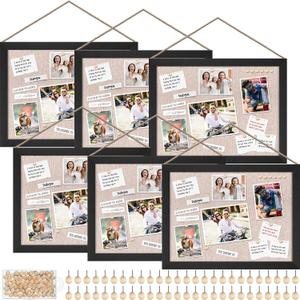 Teling 6 Pack Wood Bulletin Boards with Linen 12''x 16'' Cork Board for Walls with 60 Pushpin Decorative Wood Framed Display for Classroom School Office Bedroom(Black)