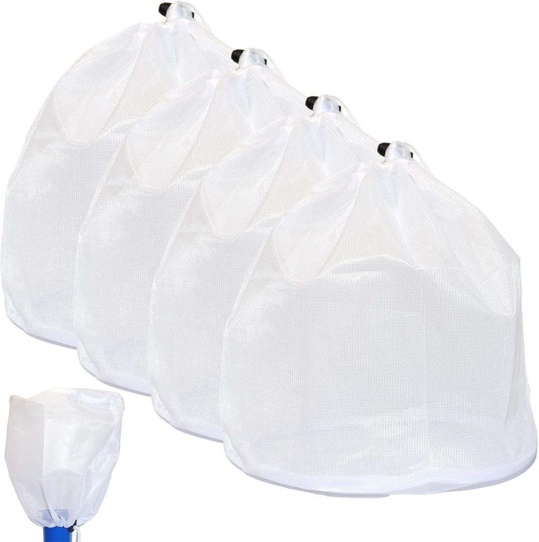 4Pcs Pool Vacuum Replacement Mesh Bags, 11.8 x 15.7 Inch Large Capacity Fine Mesh with Round Bottom Design & Locking Cord, Reusable Washable Pool Leaf Vacuum Net Bags for Pools, Ponds, Aquariums