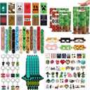 120 PCS Party Favors for Pixel Theme Birthday Party Supplies, Goodie Bag Stuffers Favors includes 50 Stickers, 12 Gift Bags,12 Wristbands,12 Keychains,10 Sword Foil Balloons,12 masks,12 Mini Notepads.