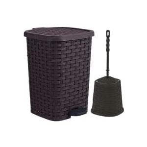 Superio Bathroom Trash Can and Toilet Brush Set, Bathroom Accessories Set, 1.5 Gallon Mini Step On Trash Can and Toilet Brush Set, (Brown)
