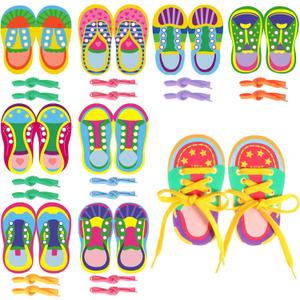 Capoda 9 Sets Lacing Cards Shoes Educational Threading Toy for Wooden Lacing Card Toys with Colorful Threads for Develop Imagination Early Education and Learning Activity(Shoes)