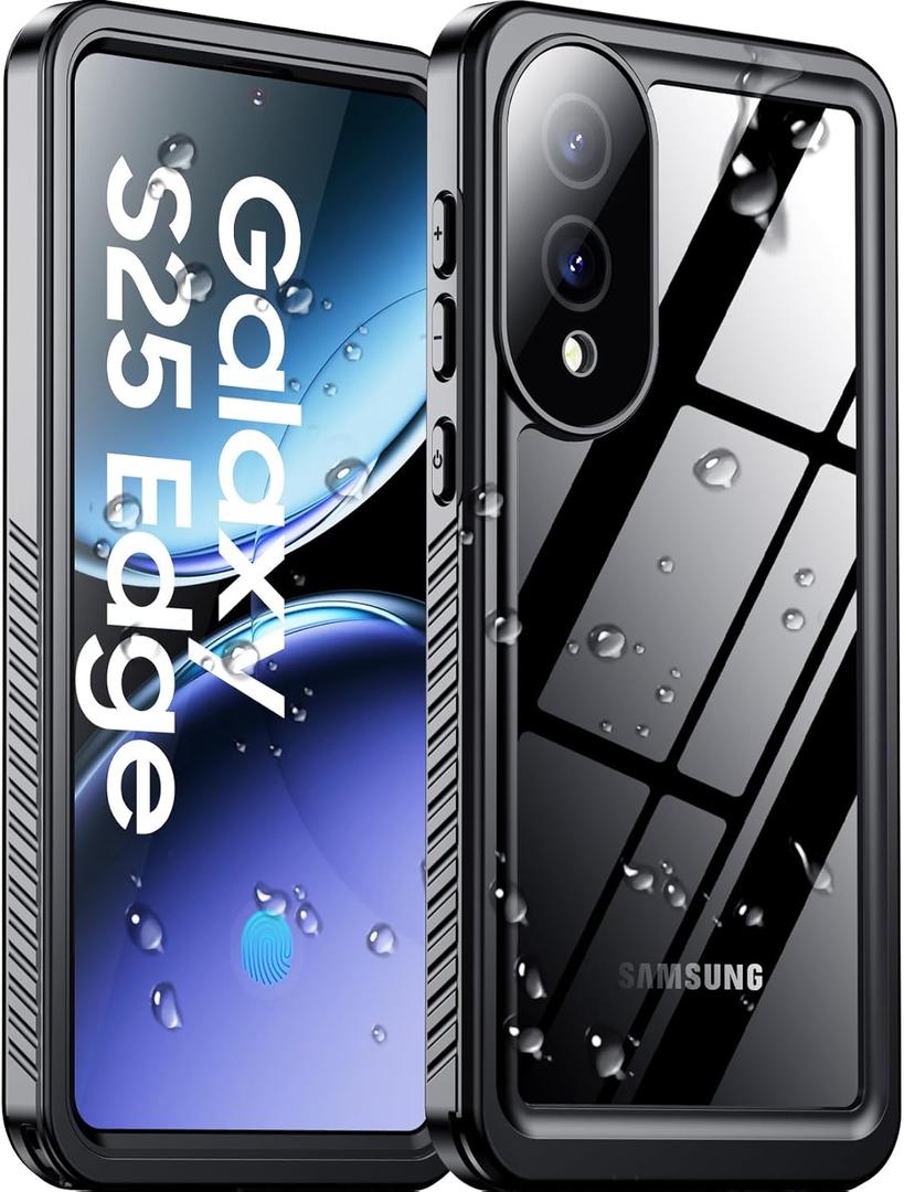 Temdan for Samsung Galaxy S25 Edge Case Waterproof, Built-in Lens & Screen Protector Military Grade Shockproof Dropproof IP68 Underwater Full Body Phone Case for Galaxy S25 Edge 6.7"-Black