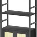 Rattan Bookshelf with Doors,70" Tall Bookcase with Storage Cabinet,6 Tier Book Shelf for Living Room/Bedroom/Home Office/Kitchen,70"(H)*26"(L)*11.8"(W)