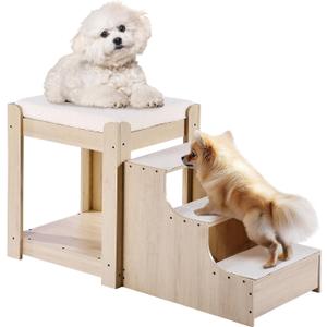 VEVOR Pet Bunk Bed with Stairs, Dog/Cat Window Perch, Multi-Level Bed Window Perch Dog Bedside Sleeper, Lounge Elevated Seat Platform with Foam Cushion,Pet Bed Couch for Bedside Indoor Use (Beige)