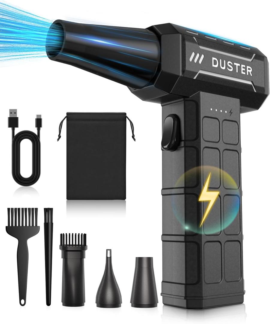 Compressed Air Duster-150,000RPM Electric Cleaner, Rechargeable Cordless Air Blower for Keyboard, PC, Electric Devices Cleaning, Turbo Jet Dry Replace Canned Air Compressed Air Cans (Black)