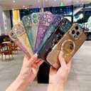 Compatible for iPhone 16 Pro Max Case Glitter Clear Paw Love Heart Compatible with MagSafe, Camera Lens Protection Soft Slim Thin Magnetic Bling Phone Case - Pink