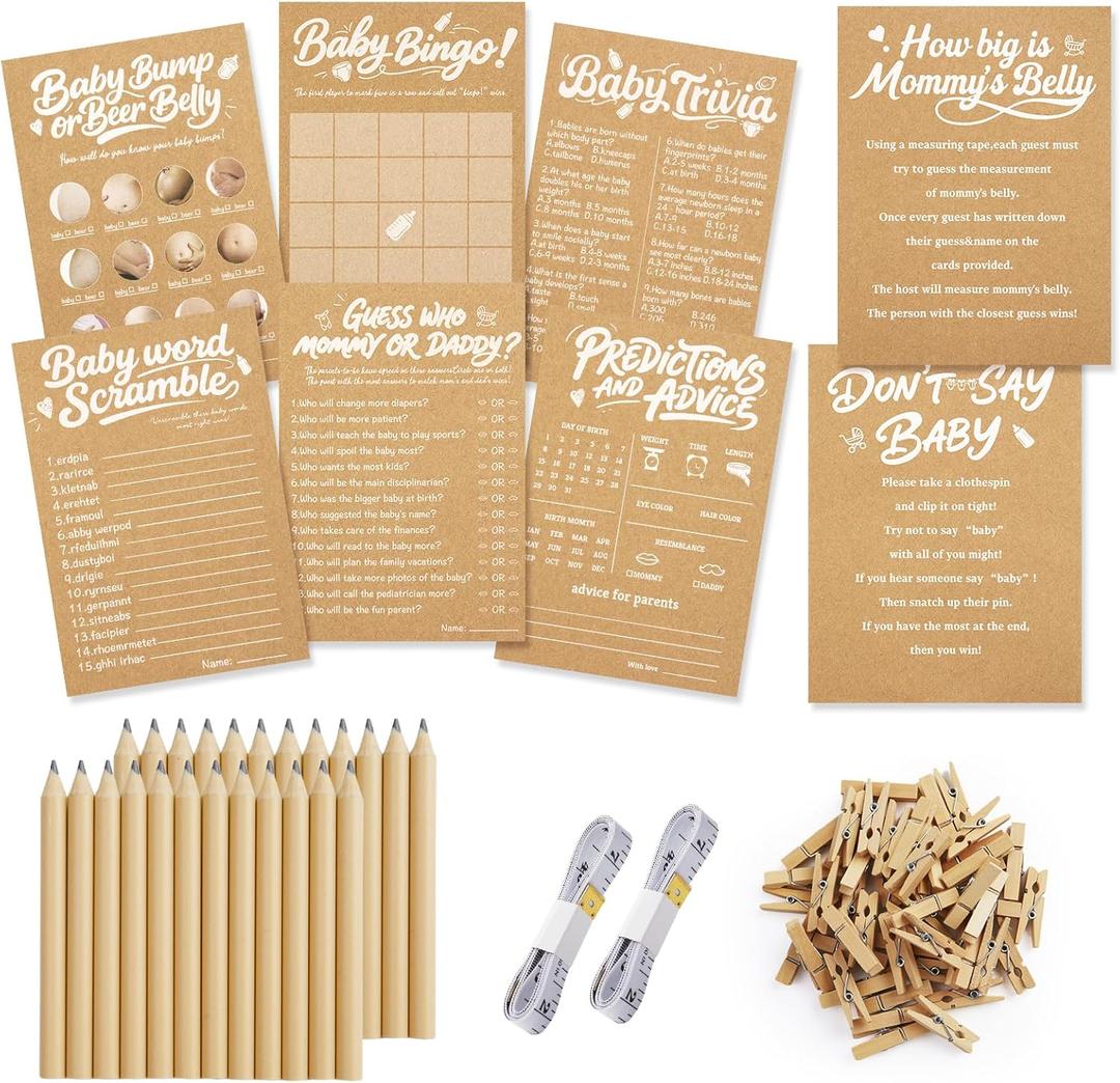 Baby Shower Games Boy - 8 Gender Neutral Activities, Baby Bingo,Don't Say Baby,Guess Who Mommy or Daddy,Word Scramble,Prediction and Advice Cards,How Big is Mommys Belly,Baby Trivia