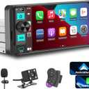 Single Din Radio Car Stereo with Wireless Apple CarPlay, Single Din Touchscreen Radio, Car Radio Bluetooth Support Android Auto, Mirror Link, Car Radio with Backup Camera GPS USB FM/AM EQ MIC (Black)