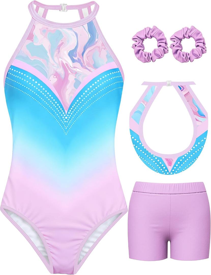 MOLLDAN Gymnastics Leotard for Girls Halter Neck Biketard Unitard Tumbling Activewear for Kids,No Diamond 8Y