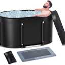 Extra Large Cold Plunge Tub with Aluminum Support Poles for Cold Water Therapy, Portable Ice Bath for Athletes Recovery, Collapsible Ice Plunge Tub for Adults with Water Filling Cushion, 100 Gal (Black)