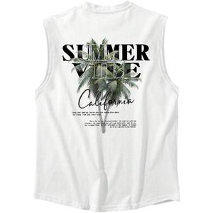 Men's Sleeveless Summer Tank Tops Tropical Crew Neck Cool Cut Off Muscle Shirts (White, M)