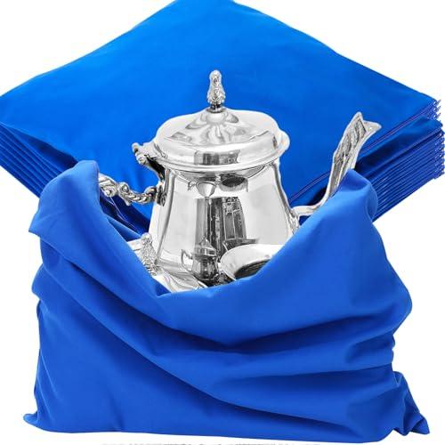 Sureio 10 Pcs Zippered Silver Storage Bags 18 x 18 Inch Jewelry Anti Tarnish Bag Silver Protector Cloth Pouch Velvet Silverware Polishing Storage Pouch for Home Kitchen Tableware Tool Supplies