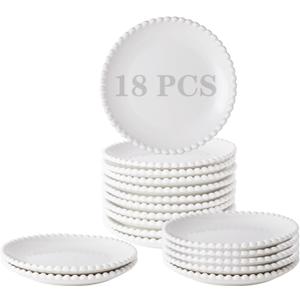 OMAYKEY 5.5 Inch Small Ceramic Dessert Plates Set of 18, Small Appetizer Plates, Porcelain Round Shaped Mini White Plate, for Cake Waffles Snacks Side Dish, Oven Microwave Dishwasher Safe