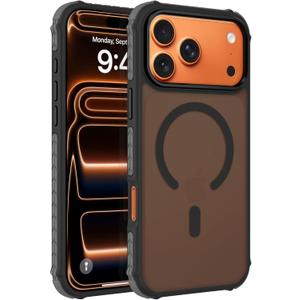 MZELQ for iPhone 17 Pro Case, Compatible with MagSafe, Anti-Skid Edge, Shockproof, Drop Proof,Corner Protection, Crystal Back, TPU High Duty Phone Cover -Black