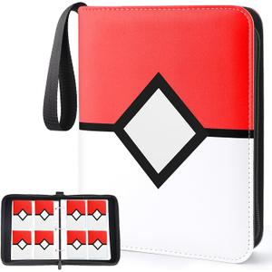 Trading Card Binder 4-Pockets, Card Binder Fits 400 Cards with 50 Removable Sleeves, Card Folder for MTG, TCG, Game Cards & Sports Cards-Red