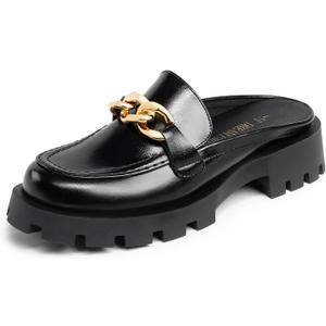 DREAM PAIRS Mules for Women Slip On Shoes Platform Thick Comfortable Womens Chunky Flat Slides Slippers Loafers (6, Black)