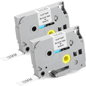 2Pack TZe-231 Label Maker Tape 12mm 0.47 Laminated White Replacement for Brother TZe231 P Touch Label Tape, Compatible with Brother PT-D210 PT-D220 PT-H110 PT-D400 PT-D600