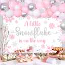kreat4joy A Little Snowflake Is on the Way Baby Shower Decoration, Winter Baby Shower Decorations Girl Pink White Silver Backdrop Balloon Arch Snowflake Stickers for Wonderland Frozen Gender Reveal