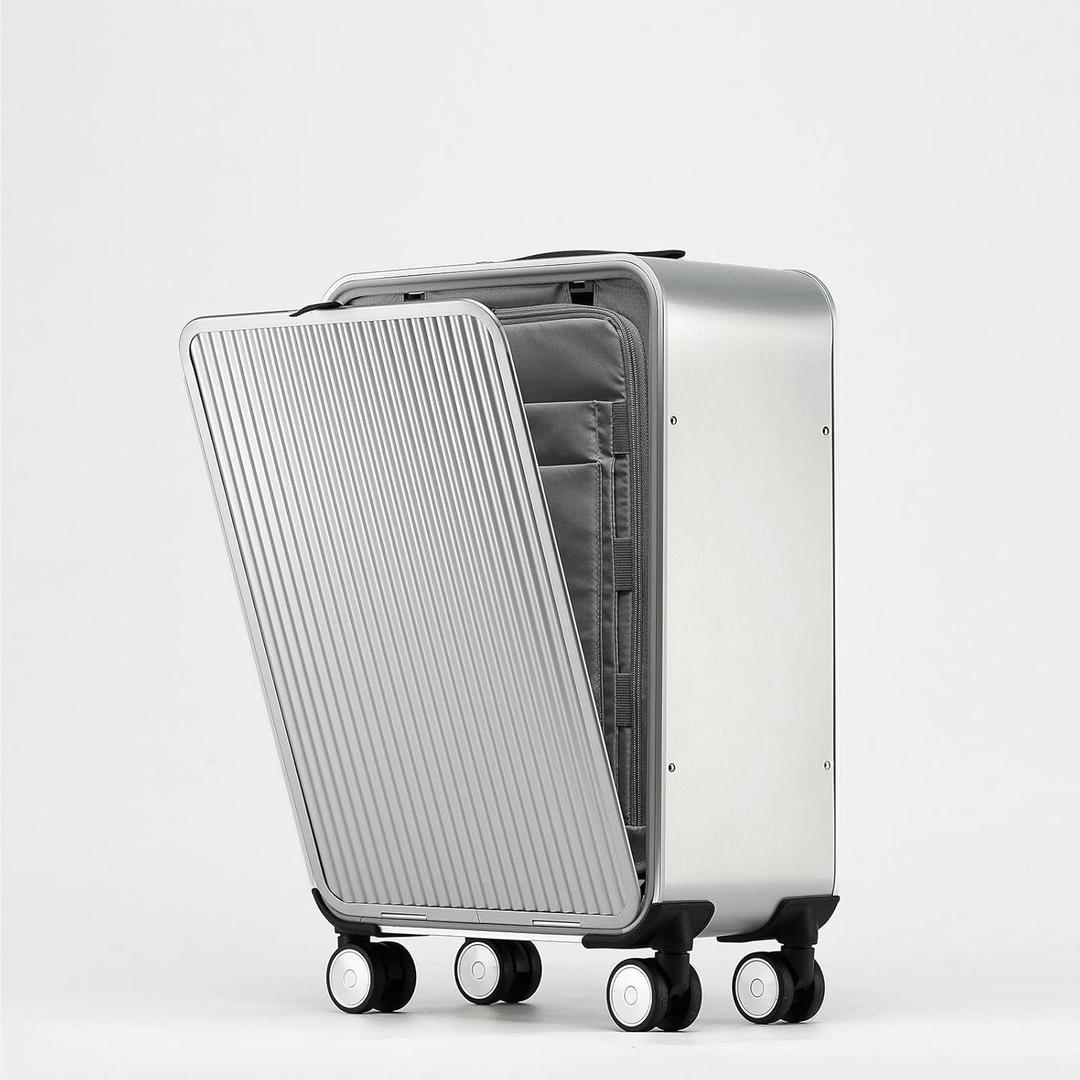 BEITH Hardside Luggage, BSM718 Modern and Simple All Aluminium Suitcase with Thickened Lining, TSA Customs Lock, Front Open, 360 Double Spinner Wheels, Aluminum Lifting Rod (A/B Optional) (Silver, A, 24inch)