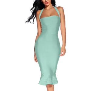houstil Women's V Neck Halter Fishtail Bandage Bodycon Dress Party (Palegreen, XS)