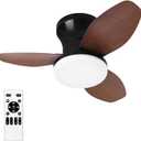Small Ceiling Fan with Lights and Remote, 25 Inch Flush Mount, Reversible Quiet DC Motor, 3 Blades, 6 Wind Speeds, Dimmable LED, Adjustable Color Temperature, Timer