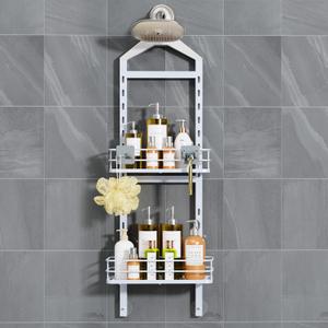 ODesign 2 Tier Height-Adjustable Shower Caddy Hanging Anti-Swing-Over The Shower Head Caddy-Storage Organizer Bathroom Shelves Basket Rack-White