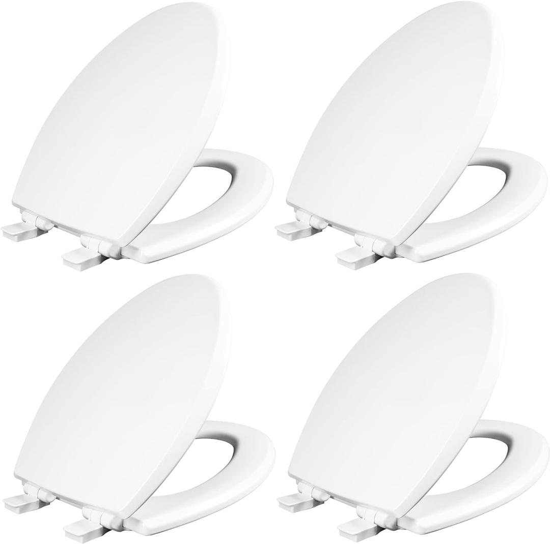 Mayfair Cassel Slow Close Toilet Seat, Easy Clean, Non Slip Premium Wood Seat, Easy Install, Made in USA, Elongated, White, 4-Pack