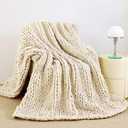 Admitrack Chunky Knit Blanket Throw 51"x63", 100% Hand Knit Chenille Throw Blanket for Sofa & Home Decor, Soft and Cozy Knitted Throw Blankets (Ivory 51"x63")