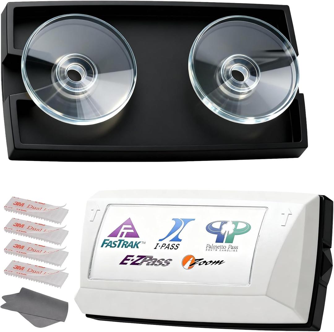 Ez Pass Holder for Windshields - UV Resistant Ez Pass Transponder for All States - Easy to Install and Remove with Powerful Suction Cups & 4 Mounting Strips (Black)