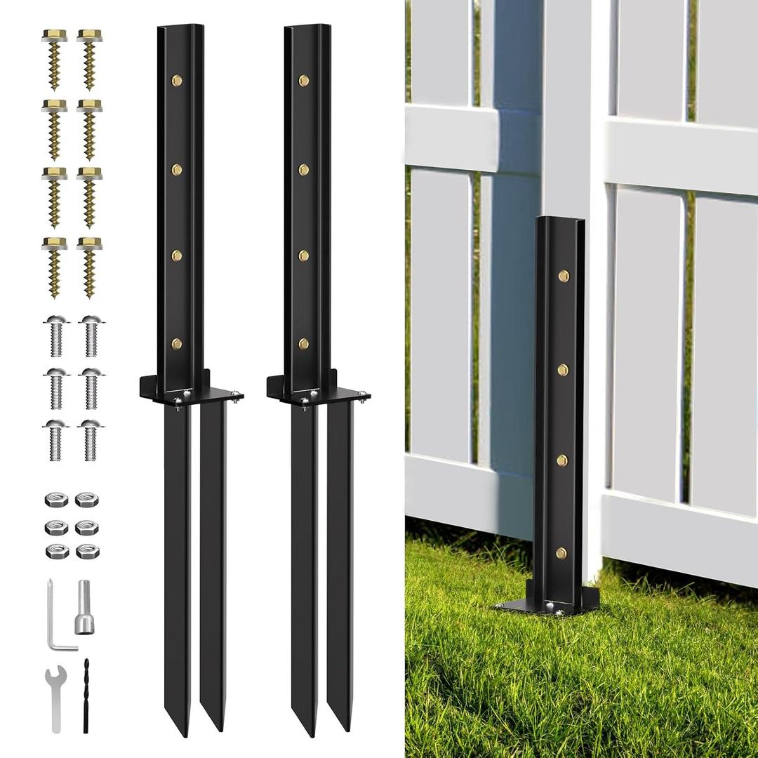 Fence Post Repair Kit 2 Pack, Fence Post Anchor Ground Spike Stakes for Repairing Tilted or Broken Wooden Posts