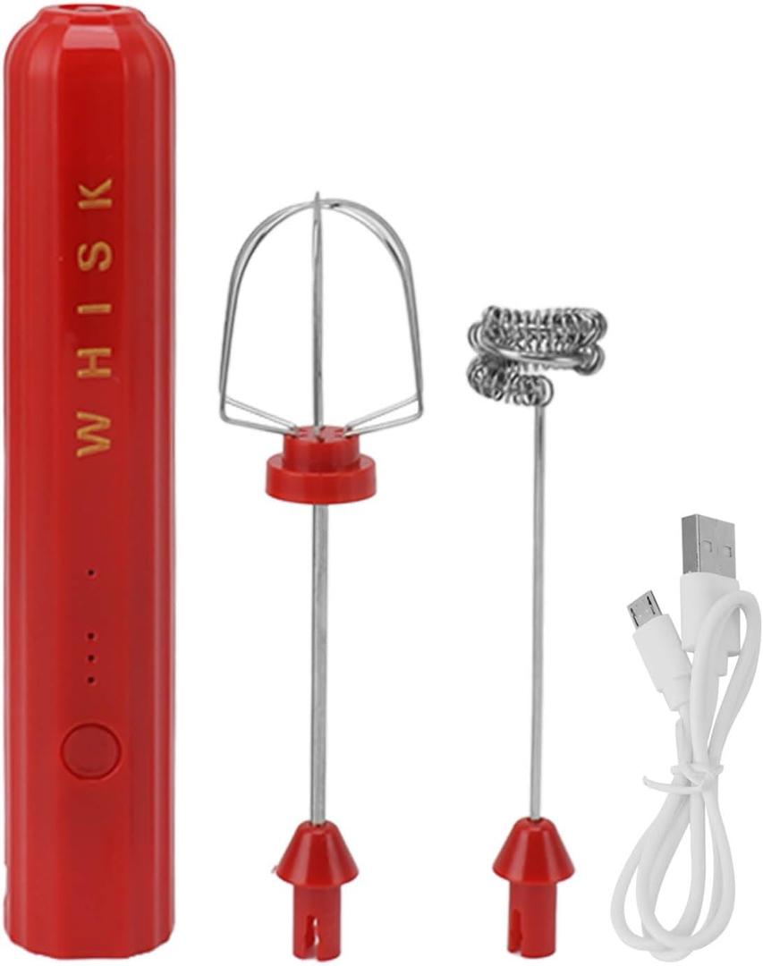 Handheld Usb Rechargeable Milk Foam Maker With 2 Stainless Whisks Electric Mini Mixer 3 Speeds For Coffee Matcha Latte Cappuccino Hot Chocolate(Red)