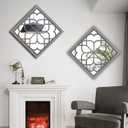 Wocred 2 PCS Square Wall Mirror,Gorgeous Rustic Farmhouse Accent Mirror,Barn Wood Color Entry Mirror for Bathroom Renovation,Bedrooms,Living Rooms and More(20x20)