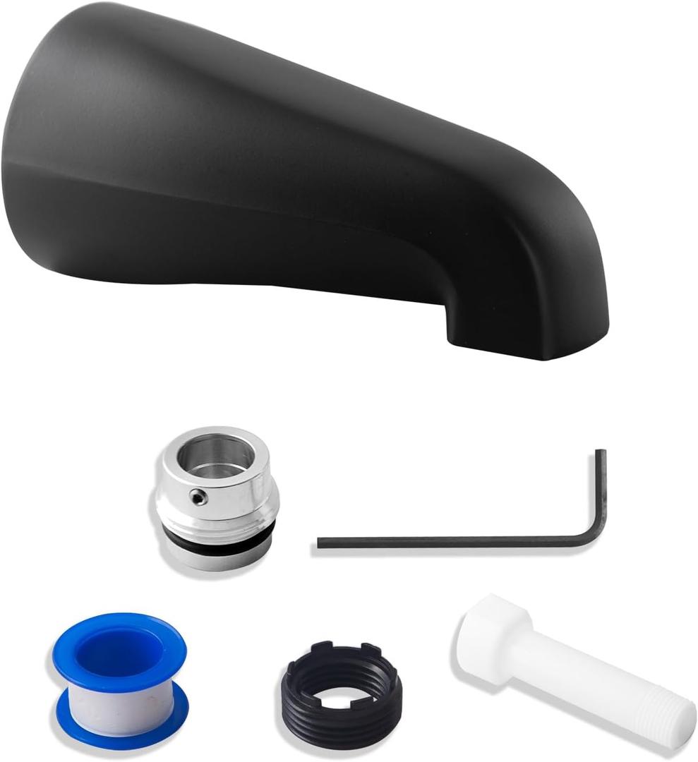 5" Non-Diverter Tub Spout with 4 in 1 Adapter,Universal fit 1/2" Copper Slip, 1/2" Iron Pipe(Long and Short stub Out), and 3/4" Iron Pipe Connections, Easy Installation, Matte Black