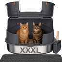 Gimars XXXL Stainless Steel Enclosed Corner Cat Litter Box with Lid, Triangle Design 27" x 20" x 17", High Sided Metal Enclosure for Large Cats, Space Saving Odor Control System