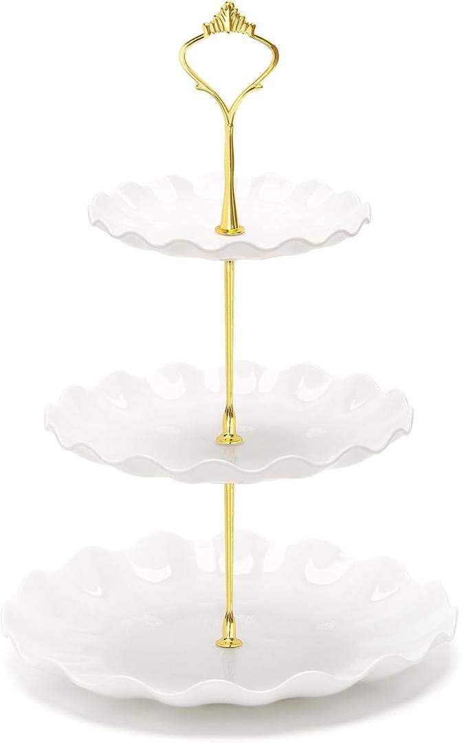 Coitak 3 Tier Cupcake Stand, Plastic Tiered Serving Stand, Dessert Tower Tray for Tea Party, Baby Shower and Wedding (Wavy-metal rod)