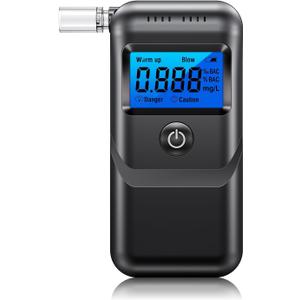 Breathalyzer, Alcohol Breathalyzer Tester with LCD Digital Display, Portable Breathalyzer for Home and Party Use (Includes 10 Mouthpieces) (Black)